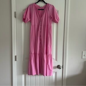 LOFT Pink Tiered Puff Sleeve Sundress